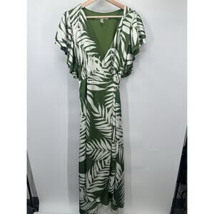 Hutch Womens Finn Tropical Wrap Maxi Dress Green Hawaiian Vaca with Fabric Pull